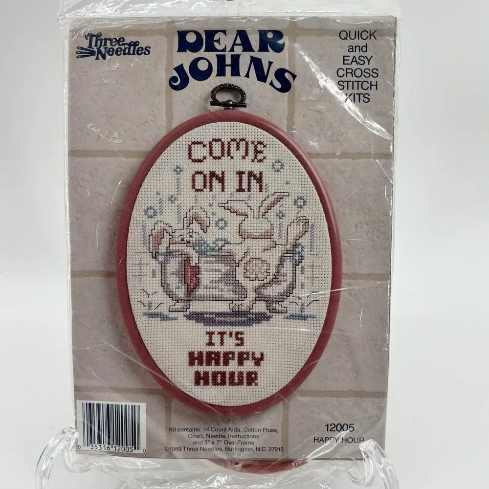 Vintage Three Needles Dear Johns Counted Cross Stitch Kit‎ Oval 12005 Happy Hour